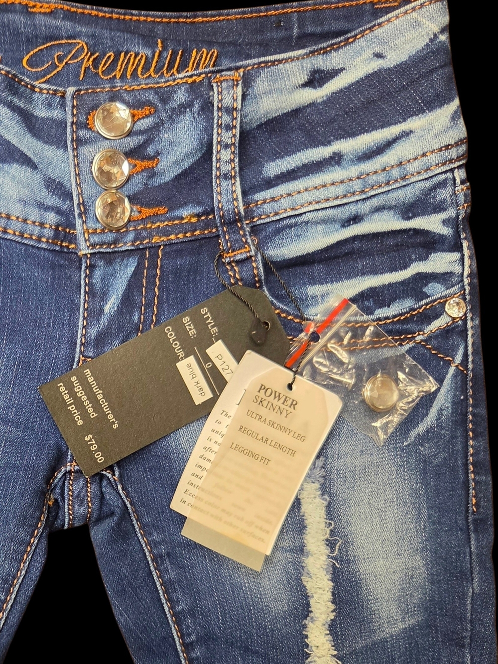 Roma Women’s Skinny Jeans - Dark Blue Distressed - Picture 5 of 9
